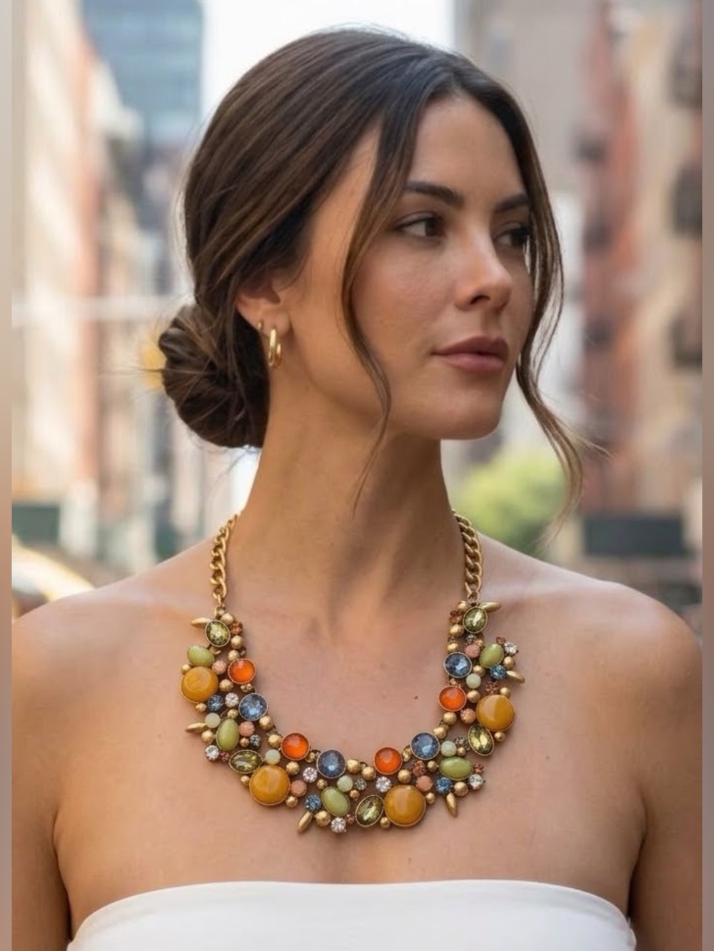 Gold Multicolor Statement Necklace with dust bag